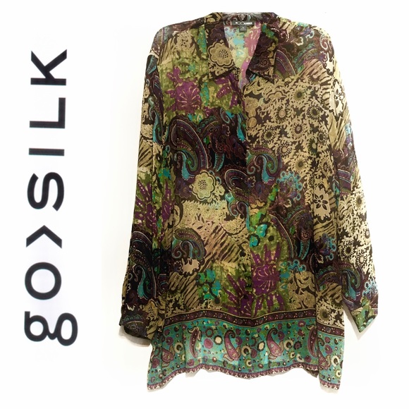 go>SILK Tops - NEW “GO>SILK” Button Down 100% Silk Shirt at Macys